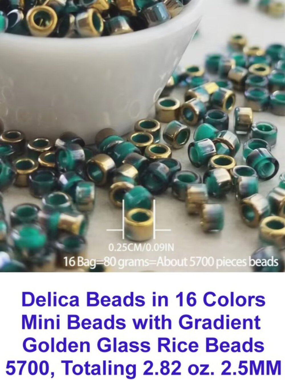 Delicia Beads in 16 Colors Mini with Gradient  Golden Glass Rice Beads 5700